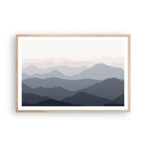 Affiche dans un chêne clair - Poster - Vagues de montagnes - 91x61 cm