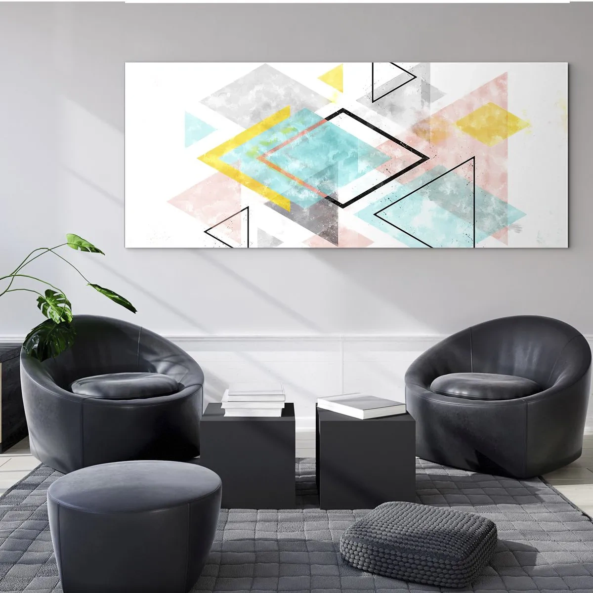 Impression sur verre - Image sur verre - Motifs géométriques colorés sur fond blanc - 140x50cm - Géométrie facile - Décoration murale moderne pour le salon et la chambre ARTTOR