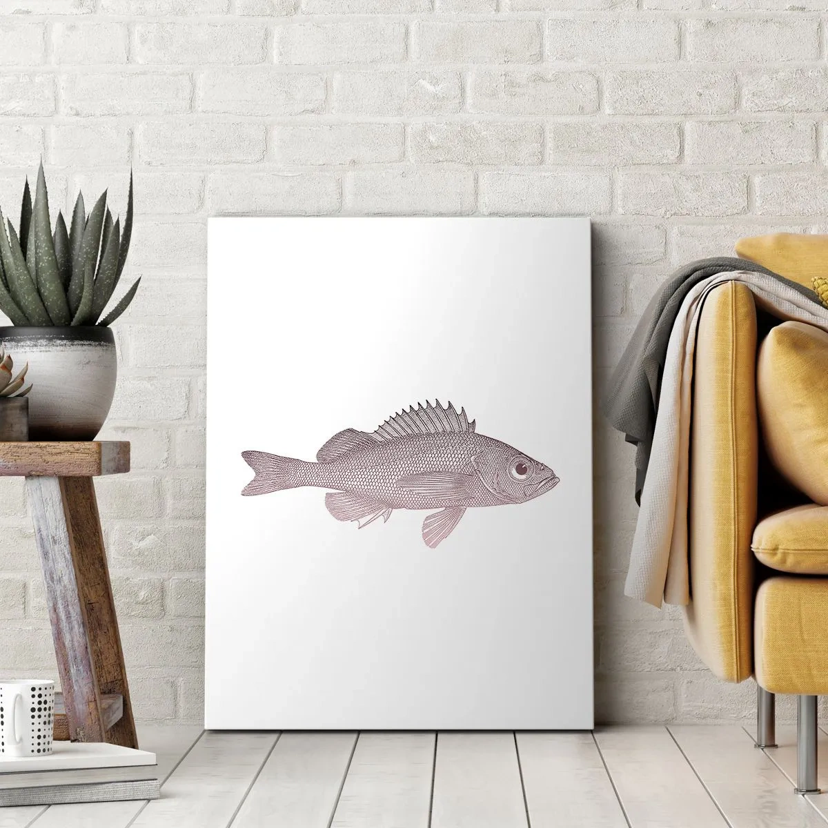 Impression sur toile - Image sur toile - Illustration détaillée d'un poisson sur fond blanc - 80x120cm - Poisson aux grands yeux - Décoration murale moderne pour le salon et la chambre ARTTOR