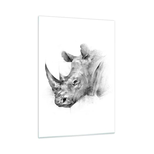 Impression sur verre - Image sur verre - Portrait noir et blanc d'un rhinocéros dans une démarche artistique - 50x70cm - Potrait africain - Décoration murale moderne pour le salon et la chambre ARTTOR