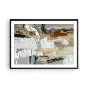 Affiche dans un cadre noir - Poster - Abstraction texturale dans des tons terre et blanc - 70x50cm - Couches colorées - Décoration murale moderne pour le salon et la chambre ARTTOR