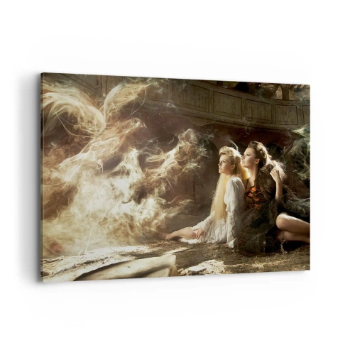Impression sur toile - Image sur toile - Deux femmes dans un décor magique avec des effets de lumière éthérés. - 100x70cm - Et il y a eu la poésie - Décoration murale moderne pour le salon et la chambre ARTTOR