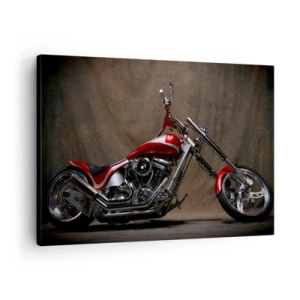 Impression sur toile - Image sur toile - Moto customisée rouge sur fond de tissu marron - 70x50cm - Beauté rouge-argent - Décoration murale moderne pour le salon et la chambre ARTTOR