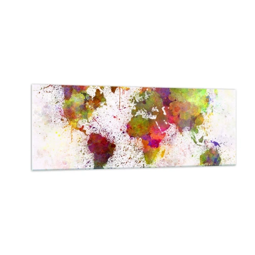 Impression sur verre - Image sur verre - Une carte du monde colorée dans un style abstrait - 140x50cm - D'une certaine manière ça s'est passé de la même façon - Décoration murale moderne pour le salon et la chambre ARTTOR