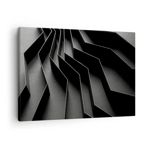 Impression sur toile - Image sur toile - Abstraction en noir et blanc avec des structures géométriques - 70x50cm - Ordre spatial - Décoration murale moderne pour le salon et la chambre ARTTOR