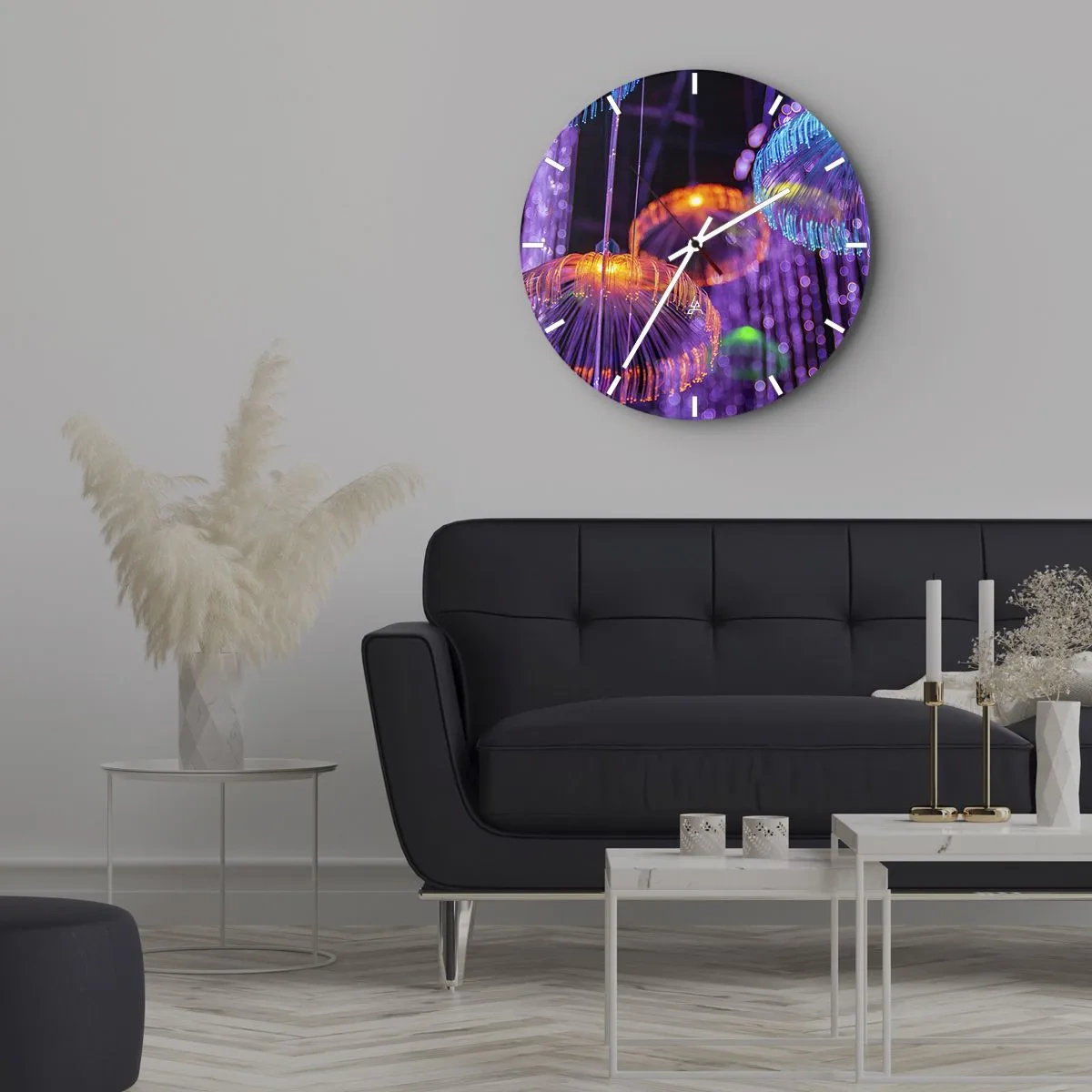 Horloge murale - Pendule murale - Fontaine lumineuse - 30x30 cm