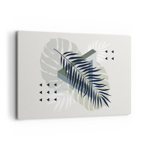 Impression sur toile - Image sur toile - Composition géométrique avec des feuilles tropicales dans des tons verts - 120x80cm - Nature et géométrie - deux odres? - Décoration murale moderne pour le salon et la chambre ARTTOR