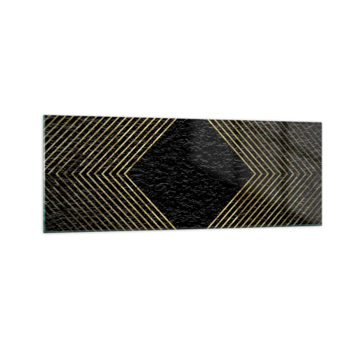 Impression sur verre - Image sur verre - Fond noir avec un motif géométrique de lignes dorées - 140x50cm - Géométrie dans un style glamour - Décoration murale moderne pour le salon et la chambre ARTTOR