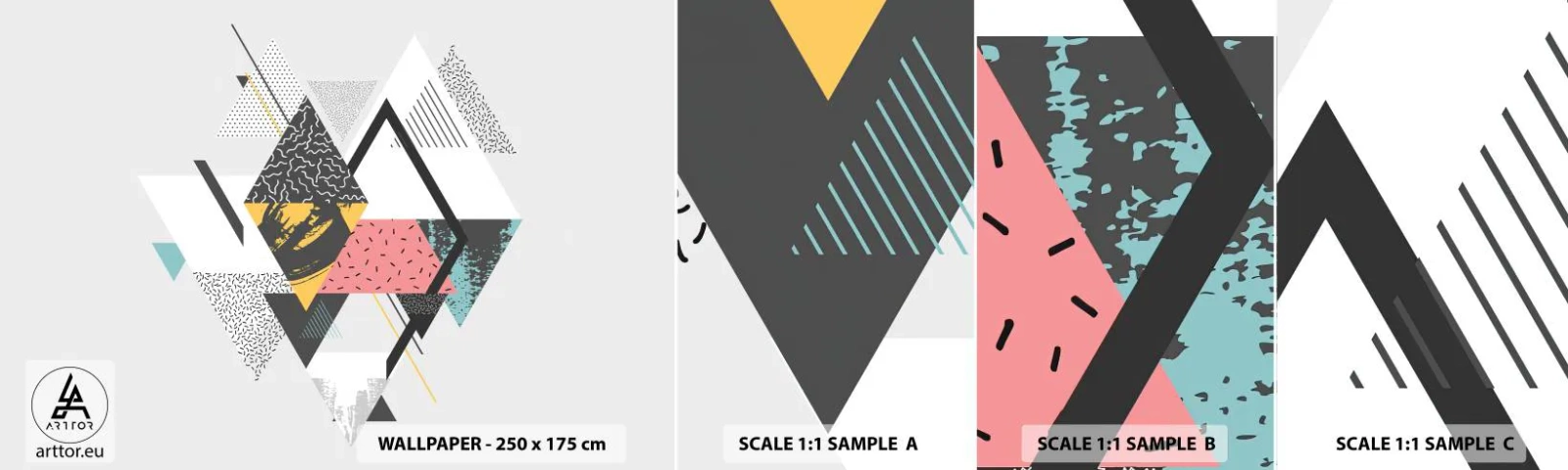 Échantillon de Papier Peint Autocollant Deluxe Sticker - Variation sur triangle et losange - Abstraction, Morceau, Triangles - 100x30 cm