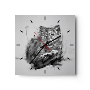 Horloge murale - Pendule murale - Portrait noir et blanc d'un lion dans un style artistique avec des traits dynamiques. - 30x30cm - Oui, j'écoute attentivement - Décoration murale moderne pour le salon et la chambre ARTTOR