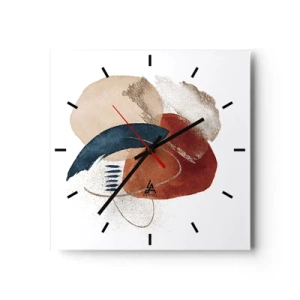Horloge murale - Pendule murale - Une composition abstraite avec des taches dans des tons terreux et bleu marine. - 30x30cm - Composition ovale - Décoration murale moderne pour le salon et la chambre ARTTOR
