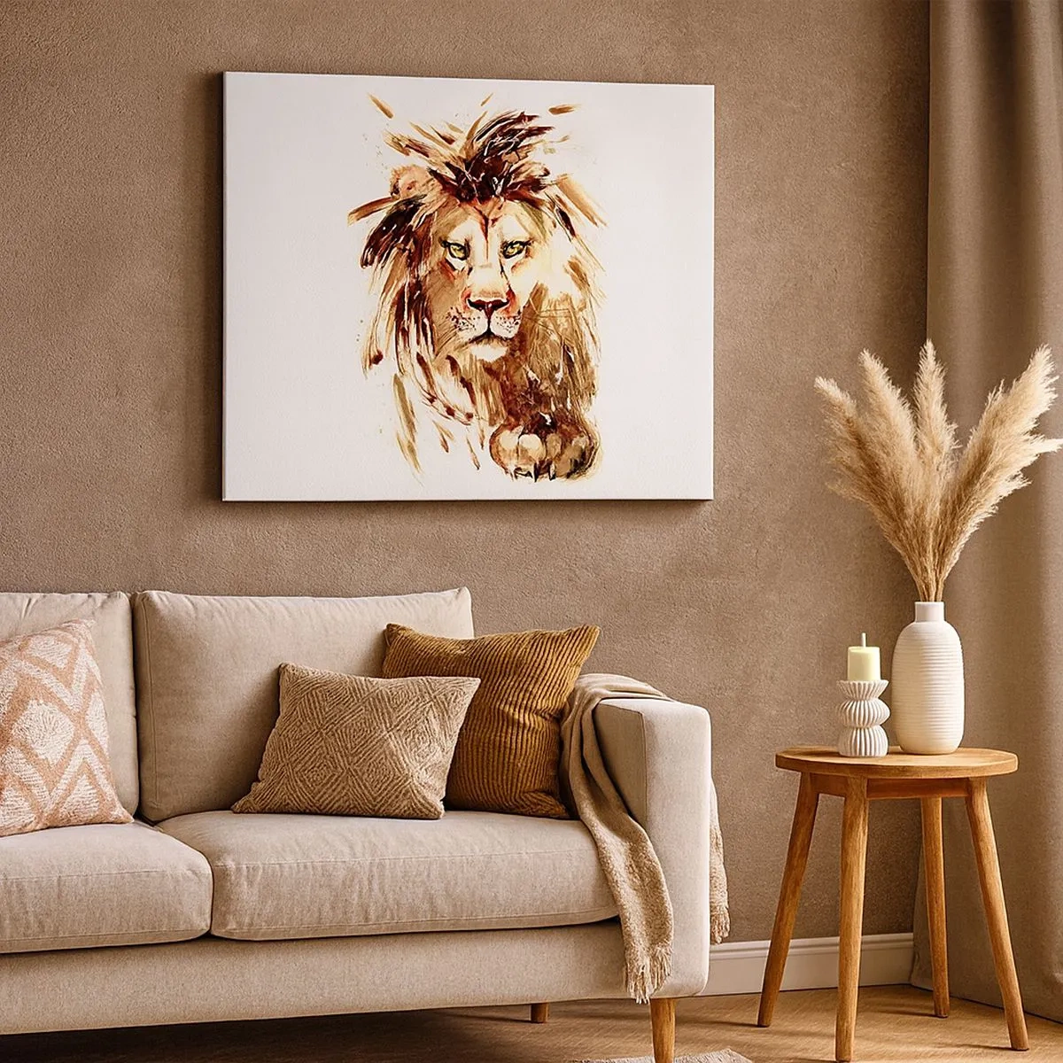 Impression sur toile - Image sur toile - Portrait à l'aquarelle d'un lion aux détails intenses - 70x50cm - Force et dignité - Décoration murale moderne pour le salon et la chambre ARTTOR