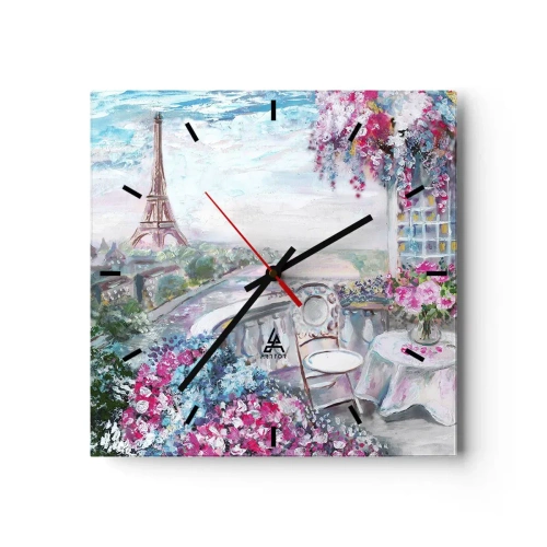 Horloge murale - Pendule murale - Une vue romantique de Paris avec la Tour Eiffel et un balcon rempli de fleurs - 30x30cm - C'est le plus beau ici en mai - Décoration murale moderne pour le salon et la chambre ARTTOR