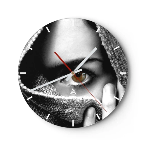 Horloge murale - Pendule murale - Look noir et blanc caché derrière le tissu - 30x30cm - Apprenez le secret - Décoration murale moderne pour le salon, la cuisine et la chambre ARTTOR