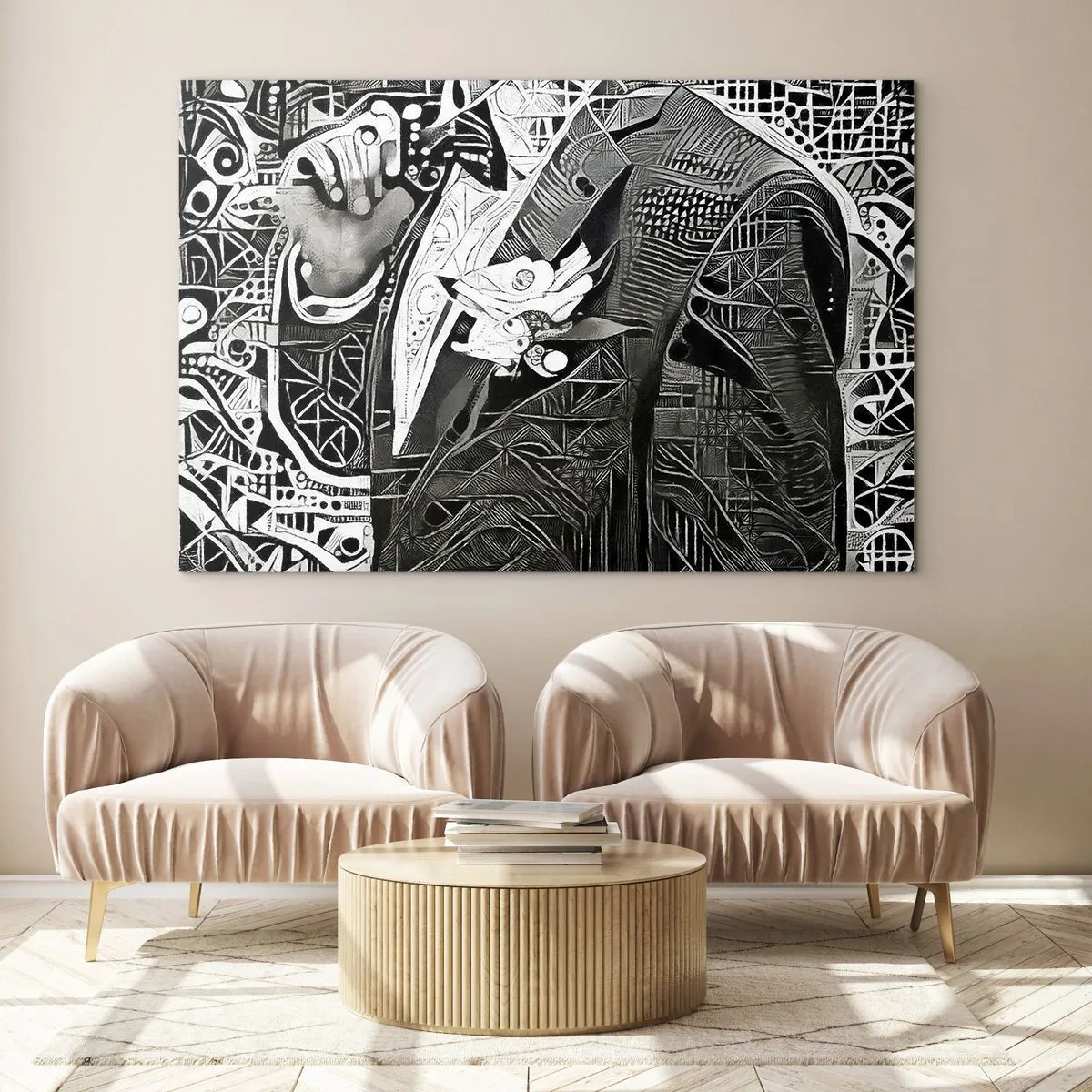 Impression sur verre - Image sur verre - Abstraction en noir et blanc avec des motifs géométriques - 120x80cm - Seulement en apparence un homme froid - Décoration murale moderne pour le salon et la chambre ARTTOR