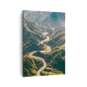 Impression sur toile - Image sur toile - Un paysage de montagne avec une route sinueuse parmi des collines verdoyantes - 50x70cm - Directement du coeur des montagnes - Décoration murale moderne pour le salon et la chambre ARTTOR