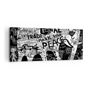 Impression sur toile - Image sur toile - Graphiques en noir et blanc avec des motifs graffitis - 120x50cm - La richesse des rues - Décoration murale moderne pour le salon et la chambre ARTTOR
