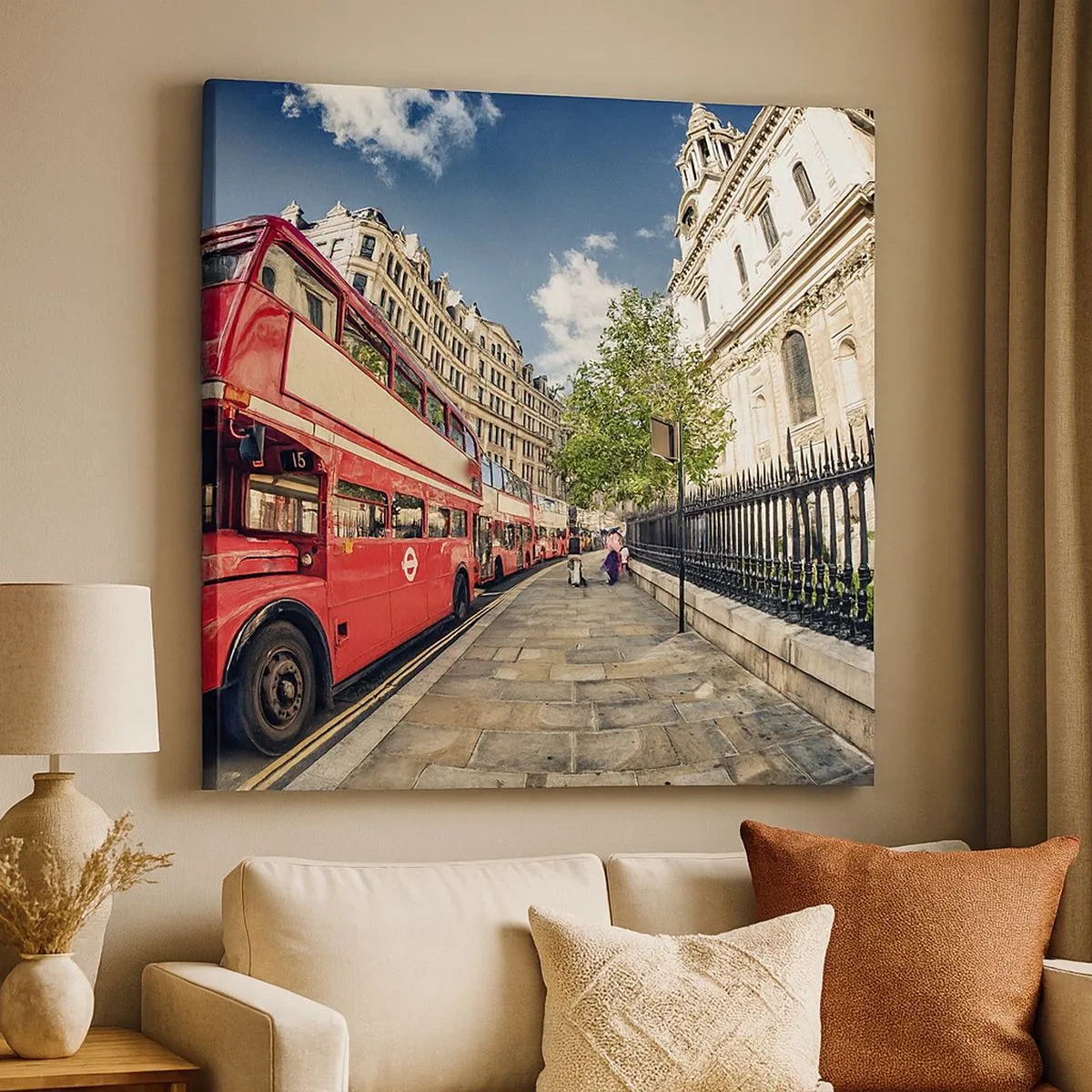 Impression sur toile - Image sur toile - Rue de Londres en gris et rouge - 30x30 cm