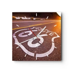 Horloge murale - Pendule murale - Route 66 au coucher du soleil - 30x30cm - Célèbre Route 66 - Décoration murale moderne pour le salon et la chambre ARTTOR