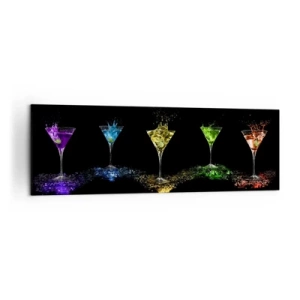 Impression sur toile - Image sur toile - Cocktails colorés dans des verres sur fond noir - 160x50cm - Couleurs de joie en verre de cristal - Décoration murale moderne pour le salon et la chambre ARTTOR