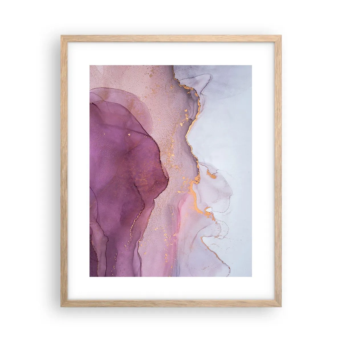 Affiche dans un chêne clair - Poster - Vagues lilas et violettes - 40x50 cm