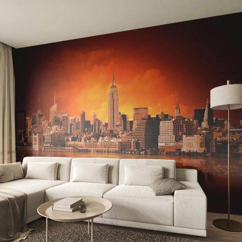 Papier peint sur mesure Premium Canvas - Panorama de grande ville en jaune et bronze - New York, Architecture, Ville