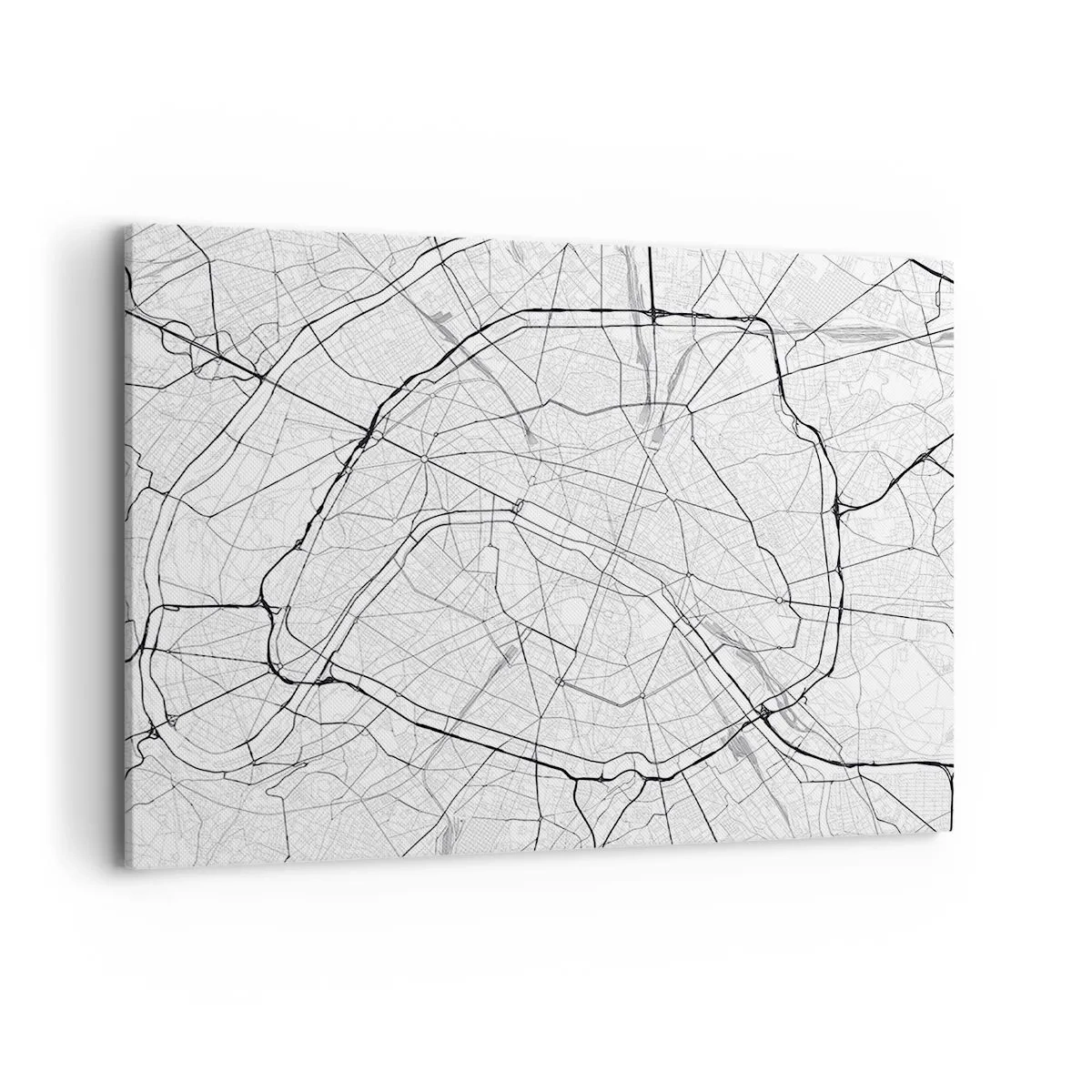 Impression sur toile - Image sur toile - Plan de ville minimaliste en noir et blanc - 100x70cm - Fleur de Paris - Décoration murale moderne pour le salon et la chambre ARTTOR