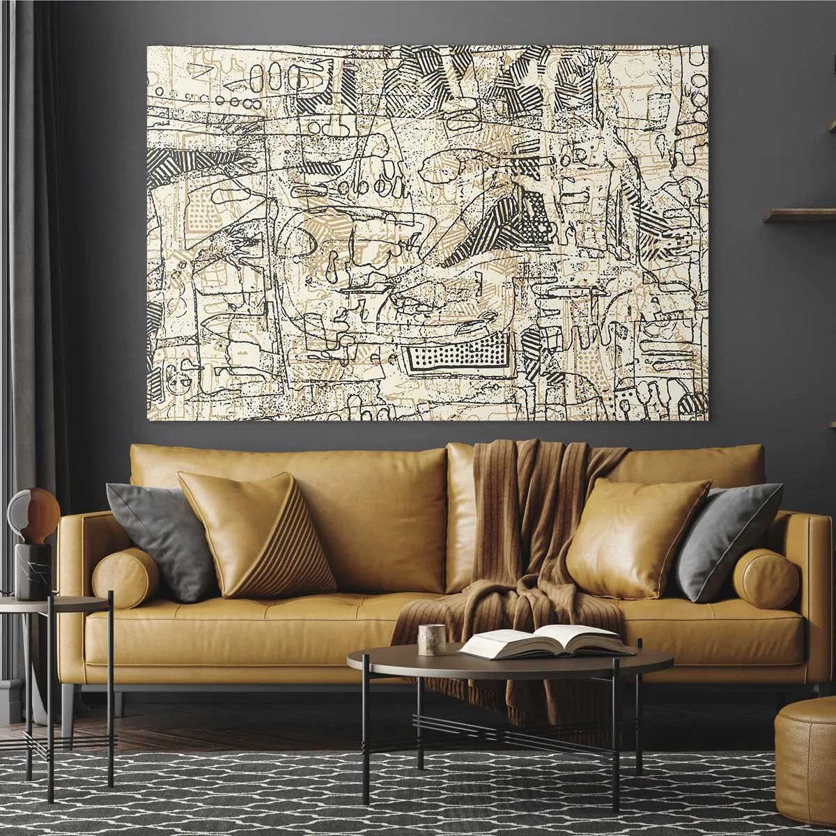 Impression sur verre - Image sur verre - Une structure abstraite complexe avec des motifs géométriques et esquissés. - 70x50cm - Il attend d'être décodé - Décoration murale moderne pour le salon et la chambre ARTTOR