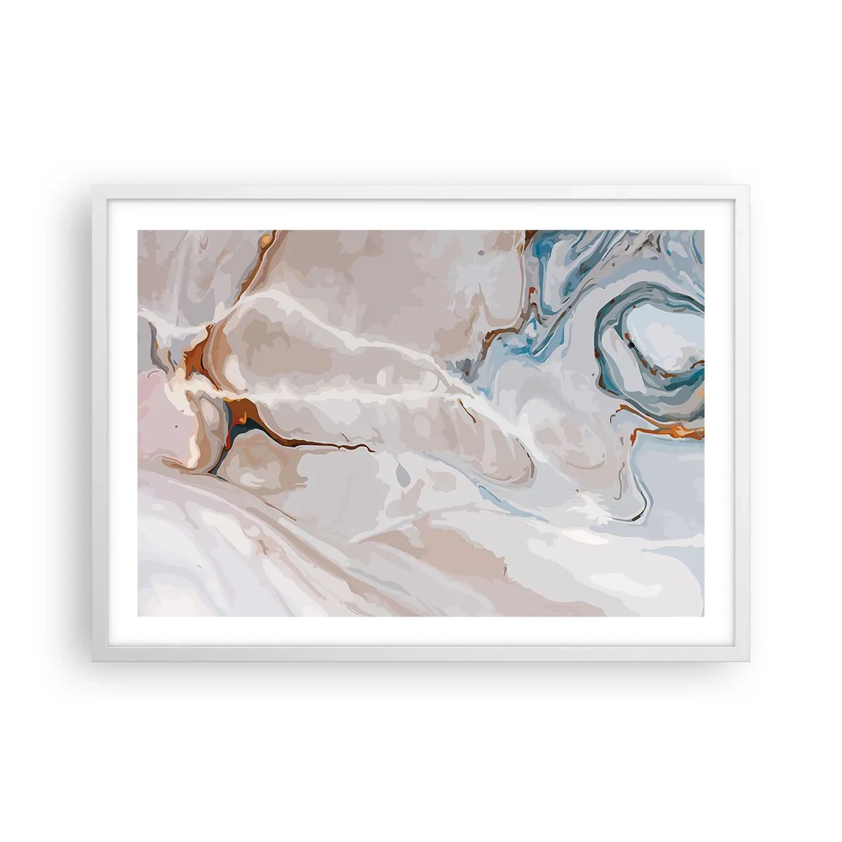 Affiche dans un cadre blanc - Poster - Le bleu serpente sous le blanc - 70x50 cm
