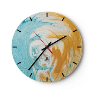Horloge murale - Pendule murale - Un tourbillon abstrait dans des tons de bleu, blanc et orange. - 30x30cm - Tourbillon pastel - Décoration murale moderne pour le salon, la cuisine et la chambre ARTTOR