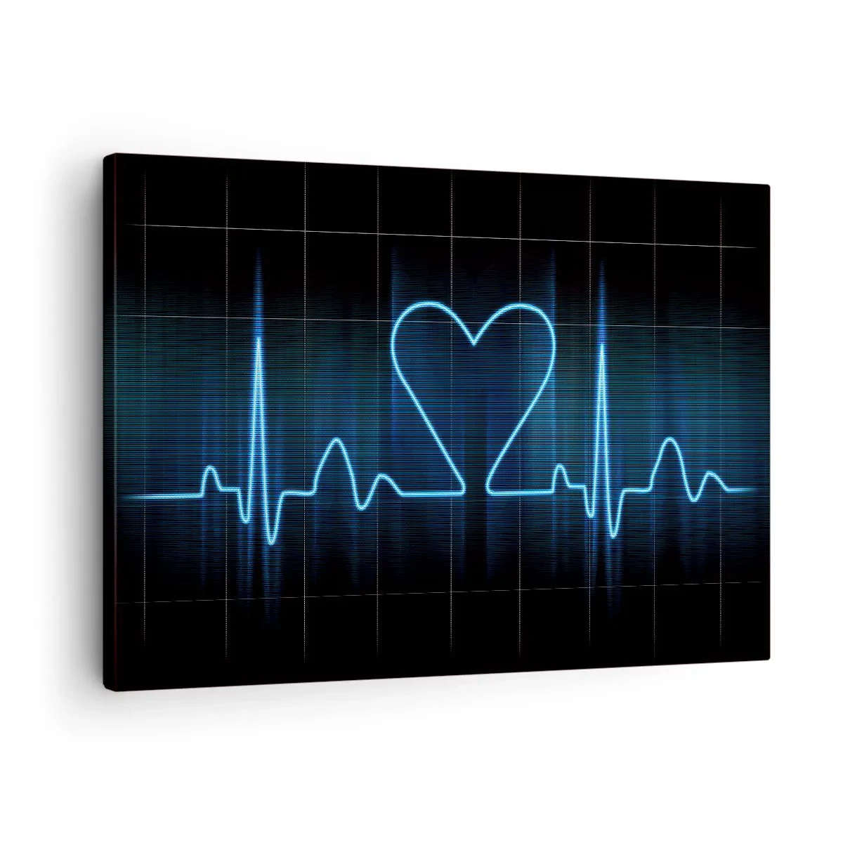 Impression sur toile - Image sur toile - Une ligne de vie avec un cœur sur un fond de surveillance médicale dans des tons bleus. - 70x50cm - Au rythme du cœur - Décoration murale moderne pour le salon et la chambre ARTTOR