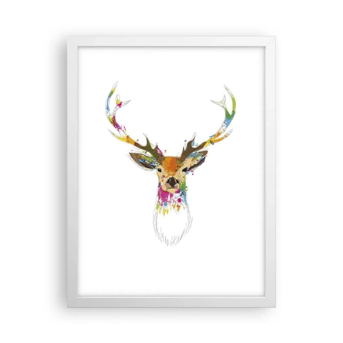 Affiche dans un cadre blanc - Poster - Un cerf doux baigné de couleur - 30x40 cm