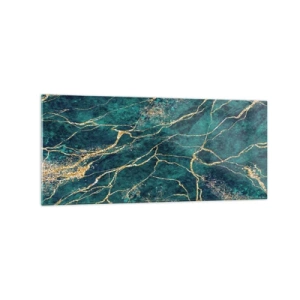 Impression sur verre - Image sur verre - Motif de marbre texturé dans des tons turquoise et or - 120x50cm - Mine d'or - Décoration murale moderne pour le salon et la chambre ARTTOR