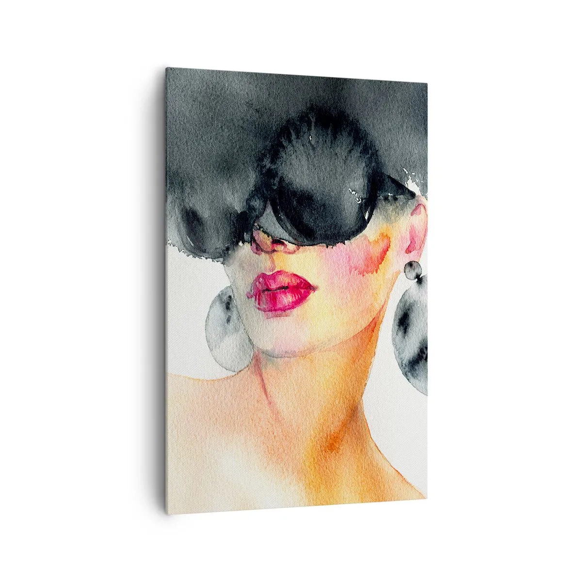 Impression sur toile - Image sur toile - Une femme portant des lunettes élégantes et de grandes boucles d'oreilles - 80x120cm - Secret de l'élégance - Décoration murale moderne pour le salon et la chambre ARTTOR