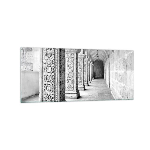 Impression sur verre - Image sur verre - Colonnes historiques dans une prise de vue monochrome - 120x50cm - Où cela mène-t-il…? - Décoration murale moderne pour le salon et la chambre ARTTOR