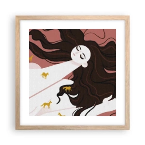 Affiche dans un chêne clair - Poster - Rêve d'un cheval d'or - 40x40 cm