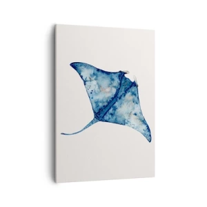 Impression sur toile - Image sur toile - Raie bleue à l'aquarelle sur fond blanc - 50x70cm - La vie en bleu - Décoration murale moderne pour le salon et la chambre ARTTOR