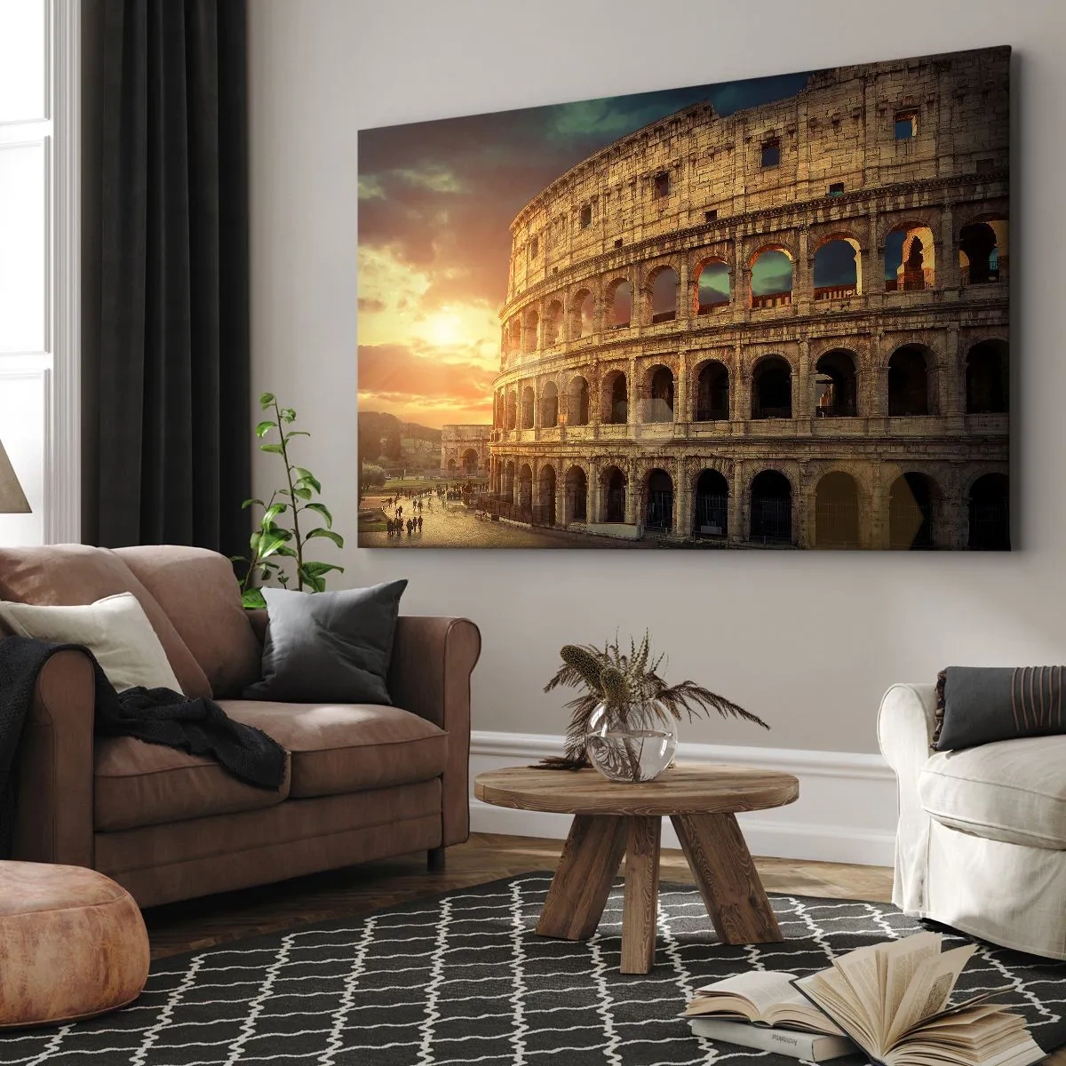 Impression sur toile - Image sur toile - Le Colisée de Rome au coucher du soleil - 70x50cm - Une impression colossale - Décoration murale moderne pour le salon et la chambre ARTTOR