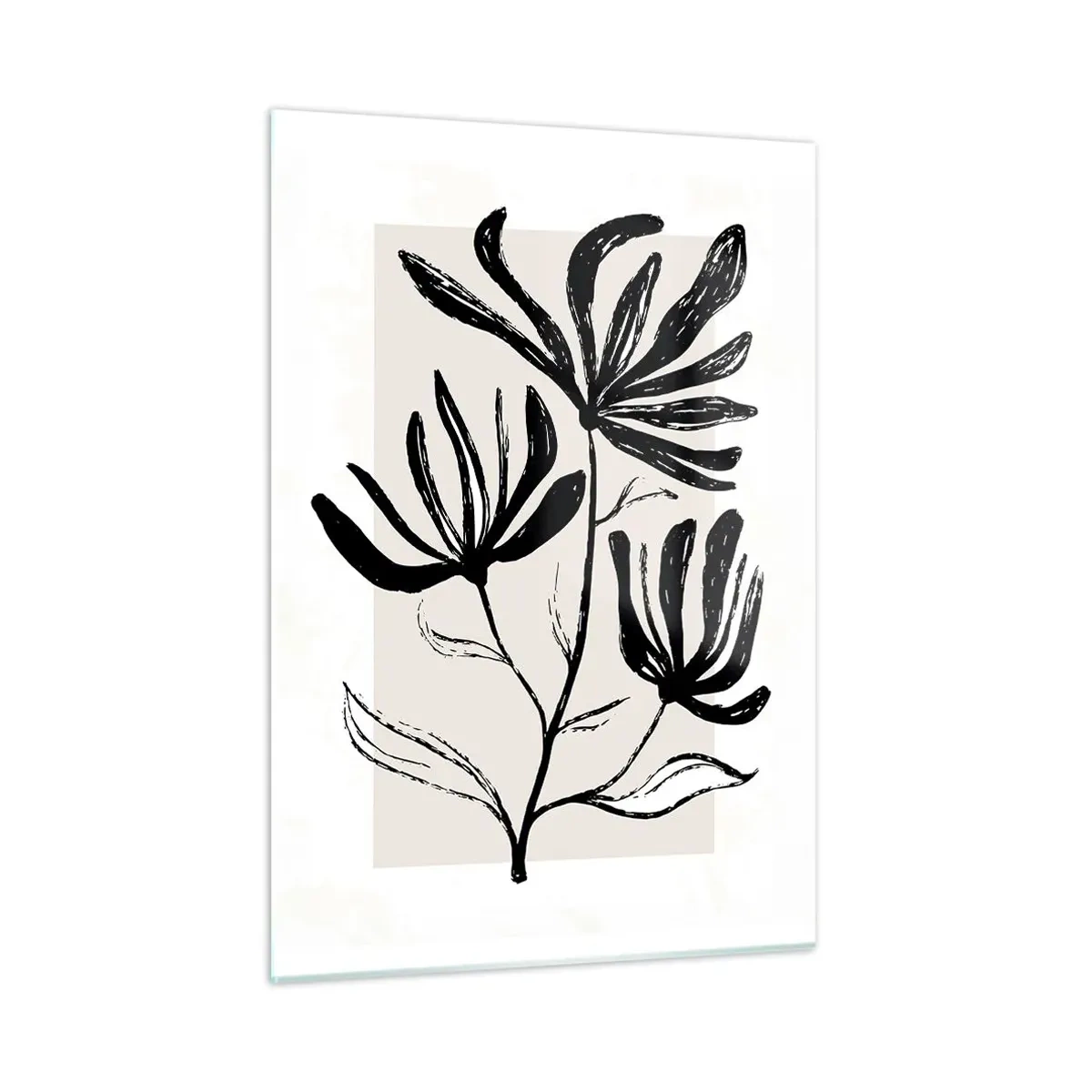 Impression sur verre - Image sur verre - Croquis noir d'une plante sur fond clair - 50x70cm - Esquisse pour l'herbier - Décoration murale moderne pour le salon et la chambre ARTTOR