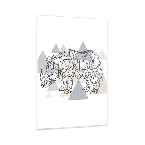 Impression sur verre - Image sur verre - Rhinocéros géométrique sur fond de triangles délicats - 80x120cm - Structure de force - Décoration murale moderne pour le salon et la chambre ARTTOR