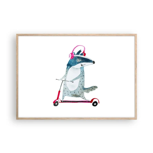 Affiche dans un chêne clair - Poster - La joie du blaireau - 100x70 cm