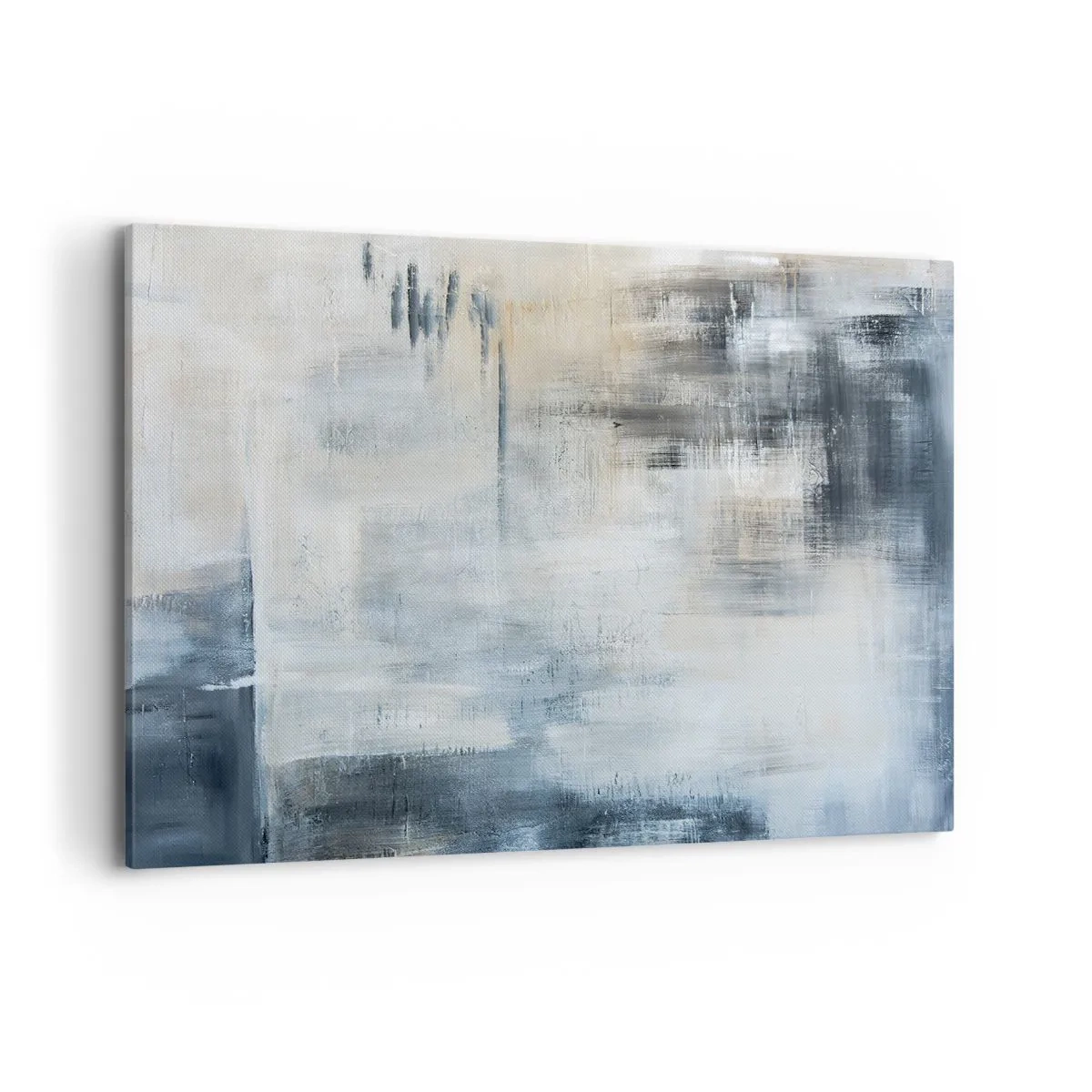 Impression sur toile - Image sur toile - Composition abstraite dans les tons de bleu et de gris - 120x80cm - Derrière le rideau bleu - Décoration murale moderne pour le salon et la chambre ARTTOR