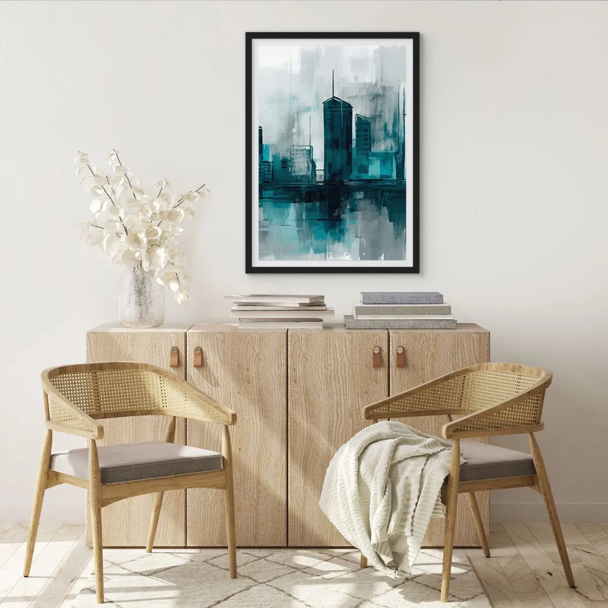 Affiche dans un cadre noir - Poster - Une ville couleur de pluie - 30x40 cm