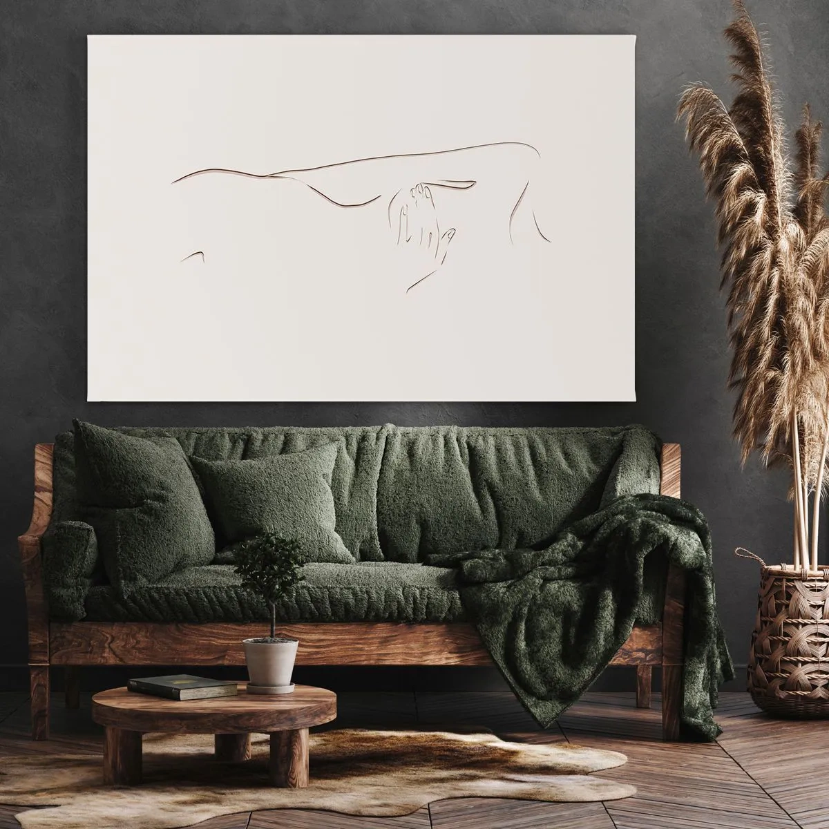 Impression sur toile - Image sur toile - Un dessin au trait subtil d'une silhouette sur un fond clair - 120x80cm - La forme du désir - Décoration murale moderne pour le salon et la chambre ARTTOR
