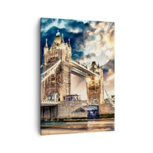 Impression sur toile - Image sur toile - Tower Bridge au crépuscule contre un ciel dynamique - 50x70cm - Monument de l'empire victorien - Décoration murale moderne pour le salon et la chambre ARTTOR