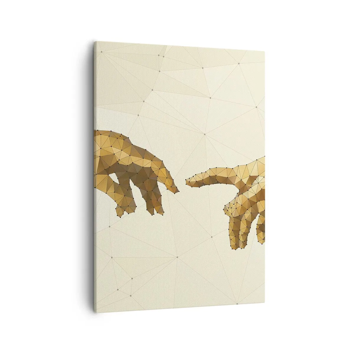 Impression sur toile - Image sur toile - Mains géométriques tendues l'une vers l'autre sur un fond clair - 50x70cm - Géométrie divine - Décoration murale moderne pour le salon et la chambre ARTTOR