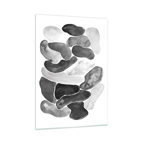 Impression sur verre - Image sur verre - Une composition en noir et blanc de formes abstraites ressemblant à des pierres. - 50x70cm - Abstraction rocheuse - Décoration murale moderne pour le salon et la chambre ARTTOR