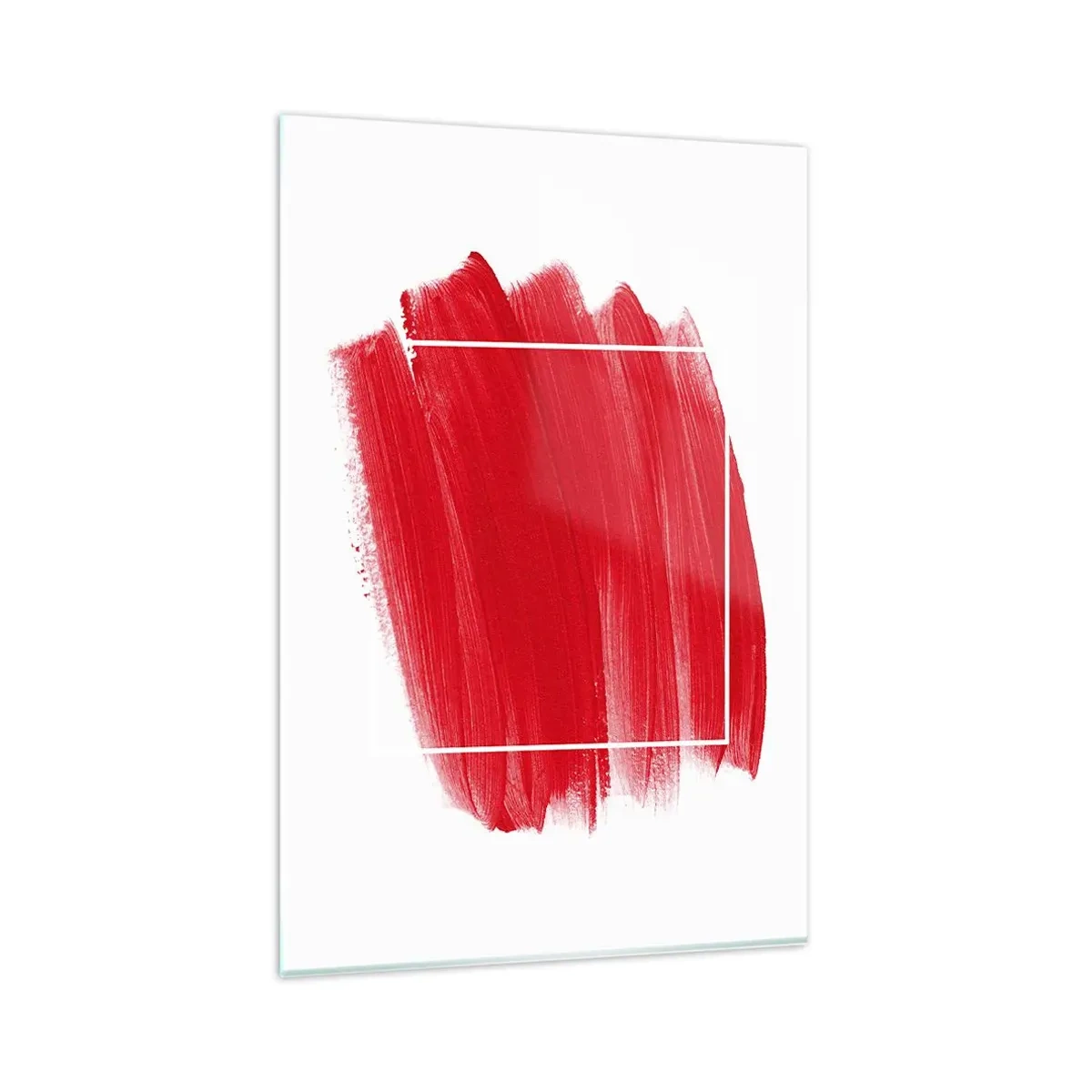 Impression sur verre - Image sur verre - Coup de pinceau rouge avec bordure blanche - 80x120cm - En dehors du cadre - Décoration murale moderne pour le salon et la chambre ARTTOR