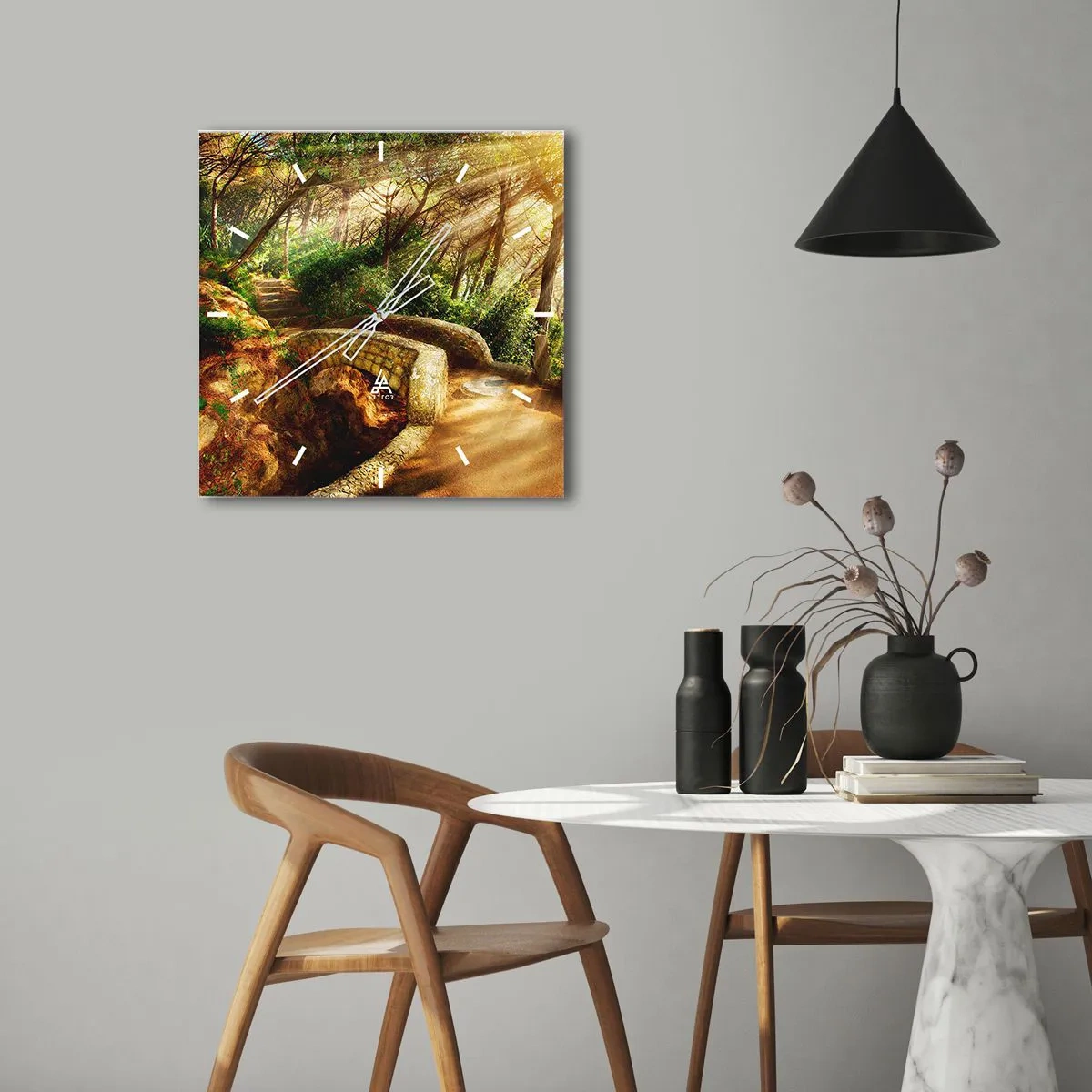 Horloge murale - Pendule murale - Directement du pont dans une forêt de conte de fées - 30x30 cm