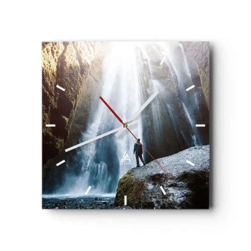 Horloge murale - Pendule murale - Une silhouette sur fond de cascade majestueuse dans une gorge rocheuse - 30x30cm - Restauration des proportions - Décoration murale moderne pour le salon et la chambre ARTTOR
